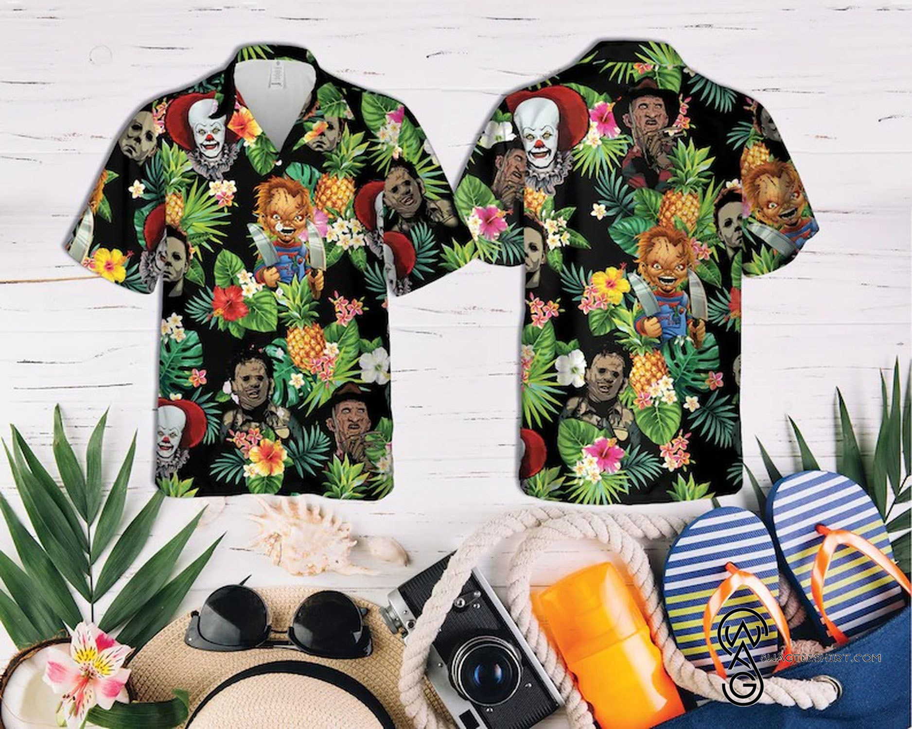 [Top Trending] Jason Chucky Michael Freddy Horror Characters Halloween Casual Beach Full Printing Hawaiian Shirt